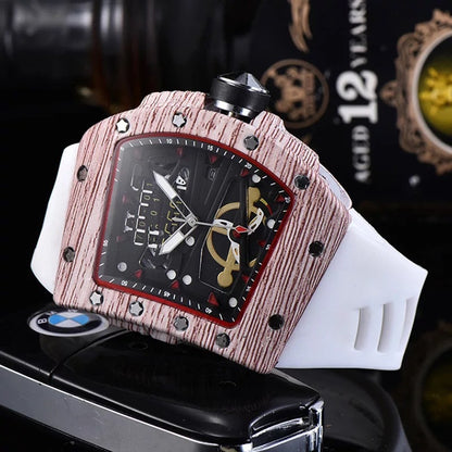 Knife Hollow Carbon Brazed Silicone Band Quartz Men's Watch