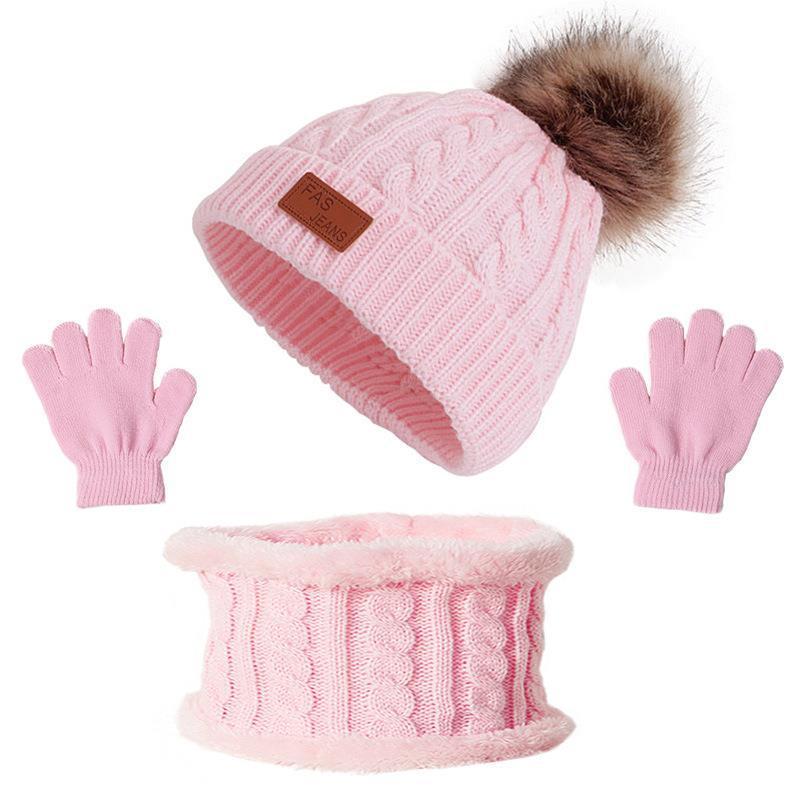 Children's Autumn And Winter New Hat Scarf Gloves Three-piece Hat Suit