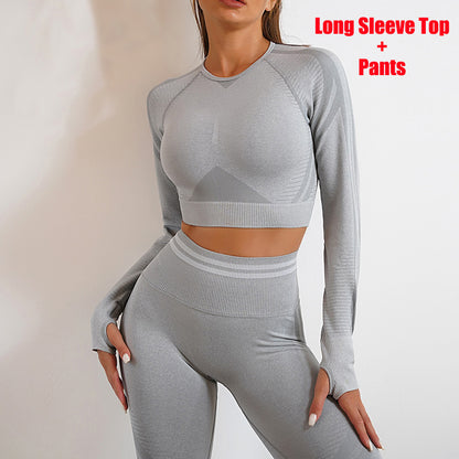 Seamless Yoga Pants Sports Gym Fitness Leggings Or Long Sleeve Tops Outfits Butt Lifting Slim Workout Sportswear Clothing