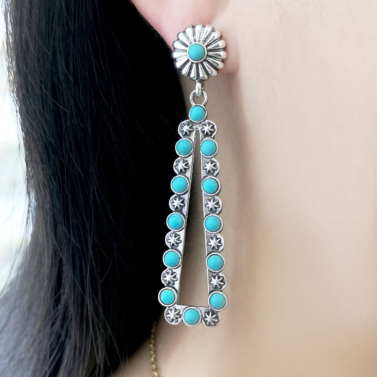 Lady Literature Retro Turquoise Long Triangle Earrings