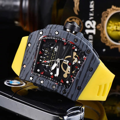 Knife Hollow Carbon Brazed Silicone Band Quartz Men's Watch