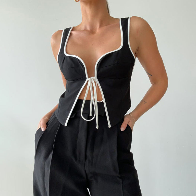 Pure Black Elegant Shoulder Strap Vest Design Beautiful Back