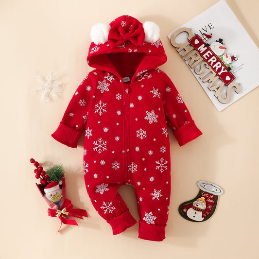 Baby Christmas Sweater Fabric Ears Hooded Jumpsuit Baby Romper