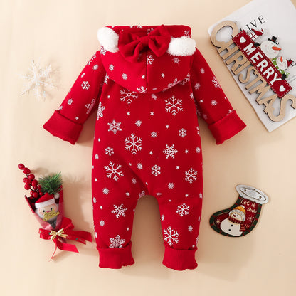 Baby Christmas Sweater Fabric Ears Hooded Jumpsuit Baby Romper