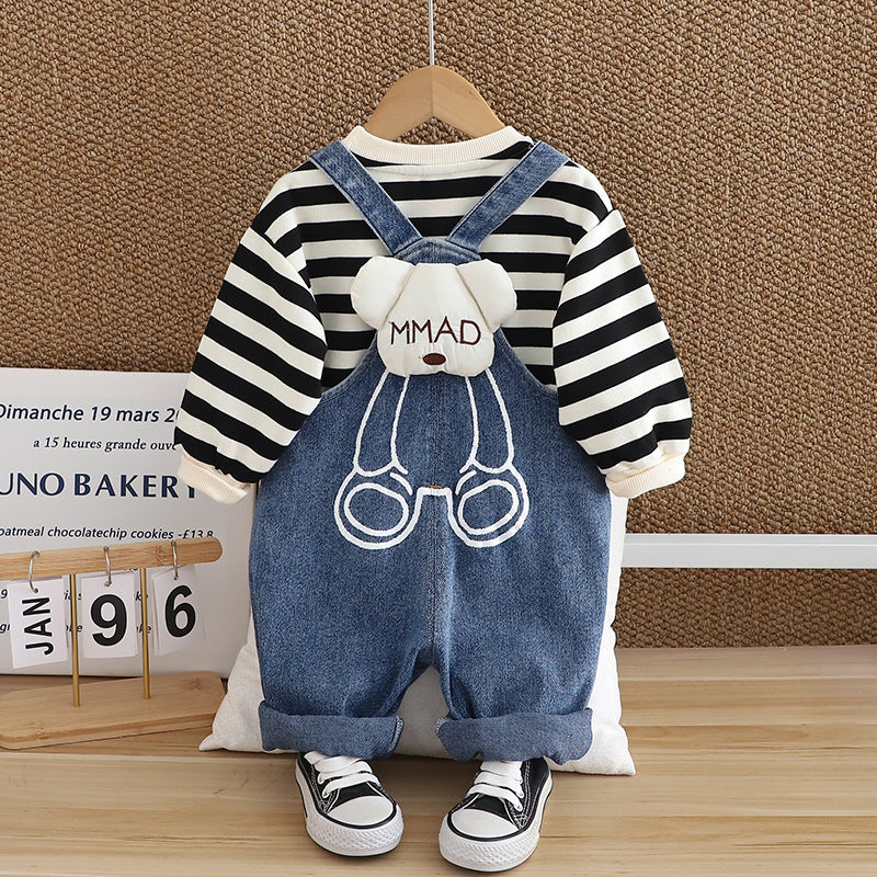 Children's Fashionable Clothes Boys' Striped Two-piece Set