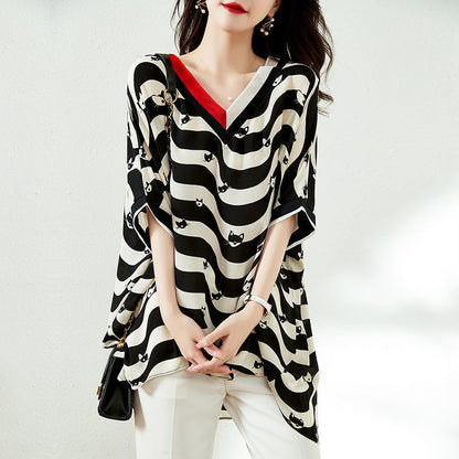 Striped Half Sleeve New Chiffon Shirt Women