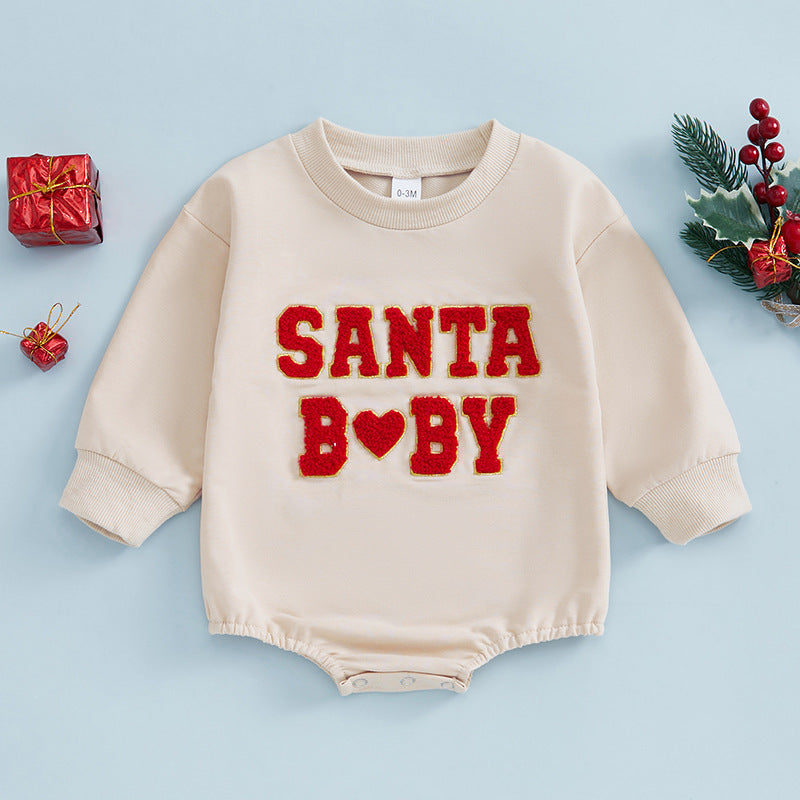 Christmas Clothes For Girls Boys Casual Sweatshirt Romper Cute Letter Long Sleeve Jumpsuit Newborn Bodysuits