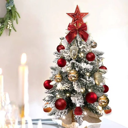 22in Tabletop Christmas Tree With Light Artificial Small Mini Red Christmas Decoration With Flocked Snow, Exquisite Decor & Xmas Ornaments For Table Top For Home & Office, Red