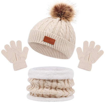 Children's Autumn And Winter New Hat Scarf Gloves Three-piece Hat Suit