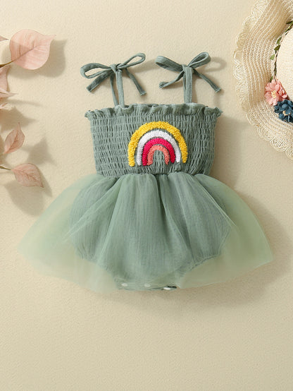 Girls' Rainbow Towel Embroidery Sling Princess Dress