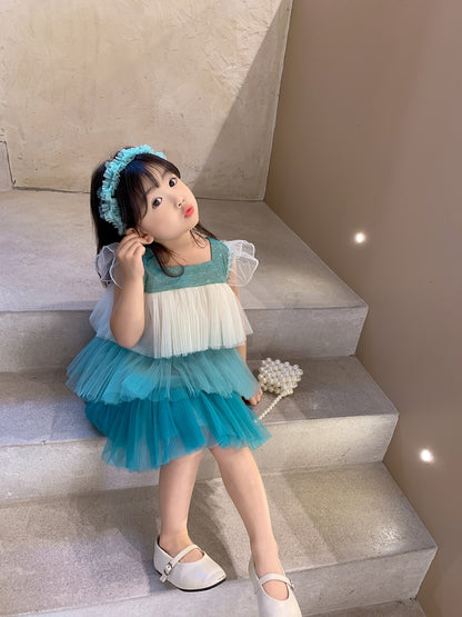 Western-style Little Children's Princess Gradient Fluffy Mesh Vest Skirt