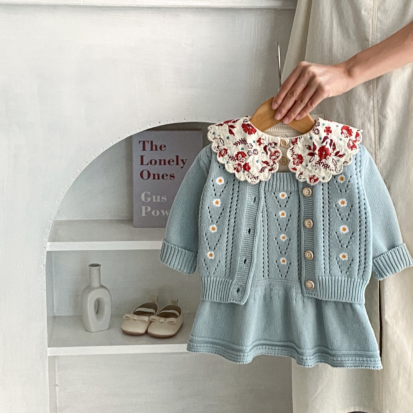 Baby Embroidered Hollow Knitted Coat Knitted Halter Skirt