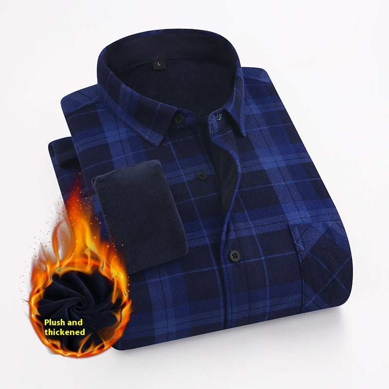 European And American Size Handsome Fleece-lined Thick Warm Shirt