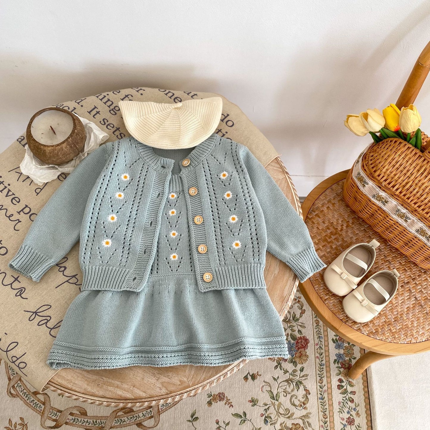 Baby Embroidered Hollow Knitted Coat Knitted Halter Skirt