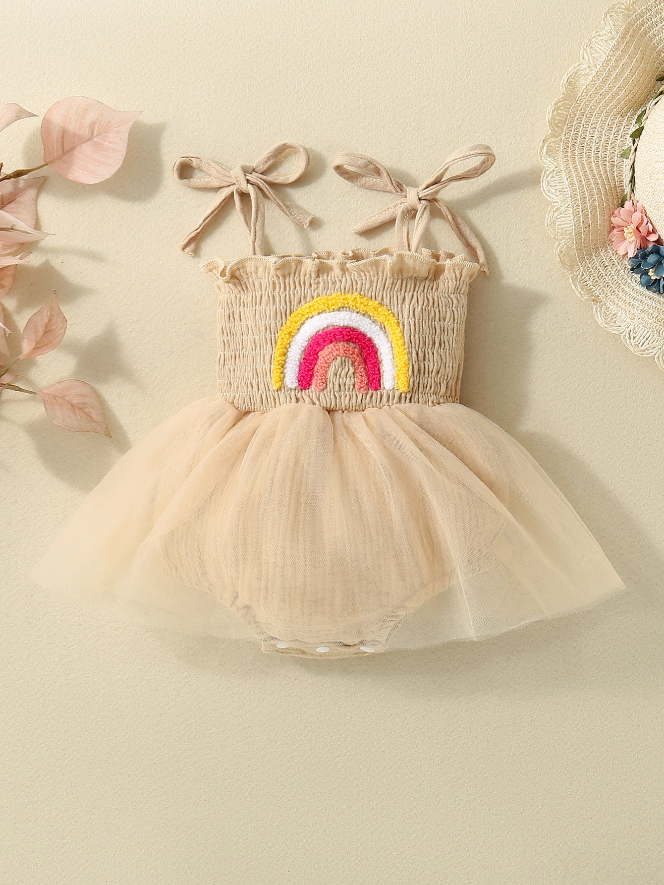 Girls' Rainbow Towel Embroidery Sling Princess Dress