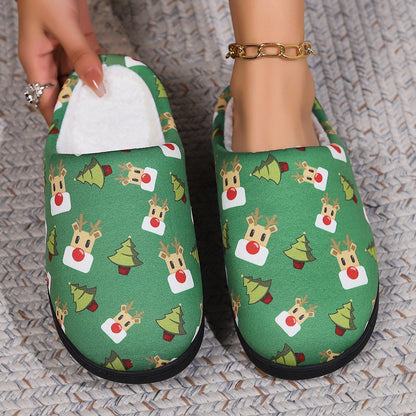 Christmas Snowman Elk Santa Claus Print Slippers Winter Warm Plush Slippers Indoor Non-slip Floor Bedroom Shoes