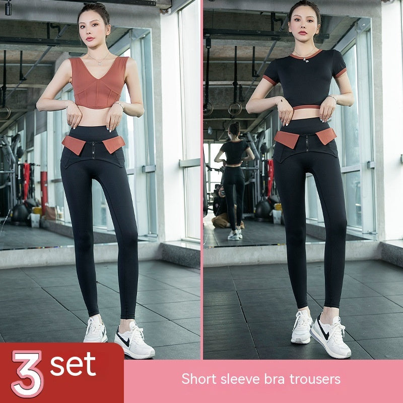 Yoga Suit Women's Short Sleeve Detachable Belt Quick-drying Workout Clothes