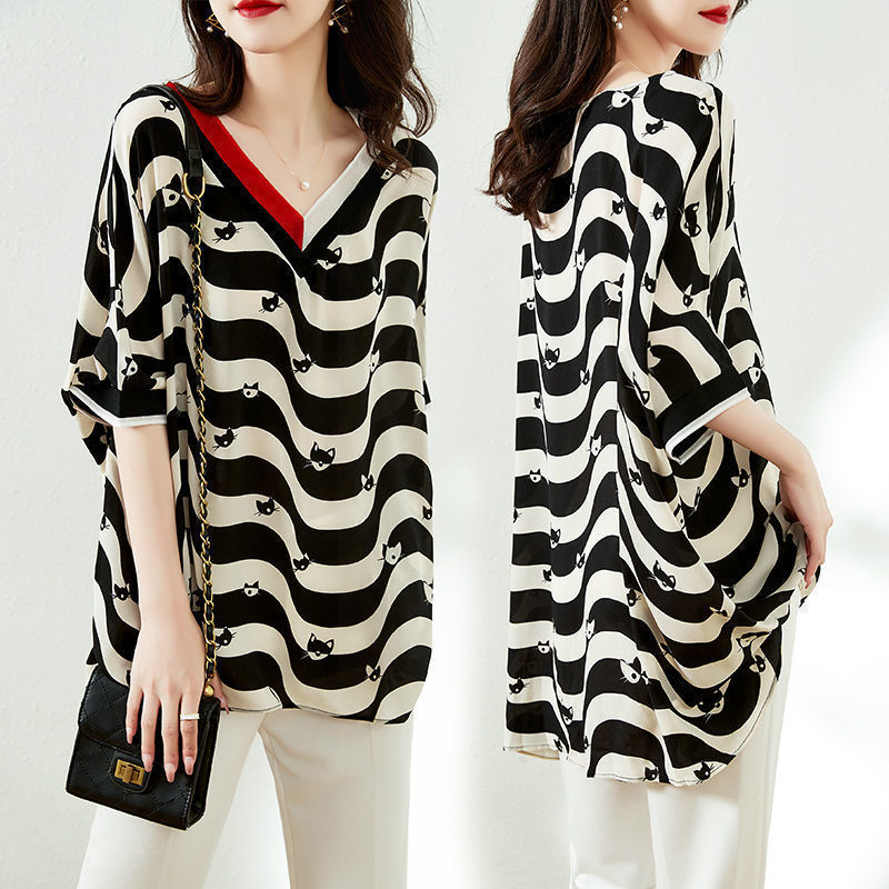 Striped Half Sleeve New Chiffon Shirt Women