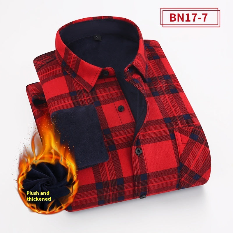 European And American Size Handsome Fleece-lined Thick Warm Shirt