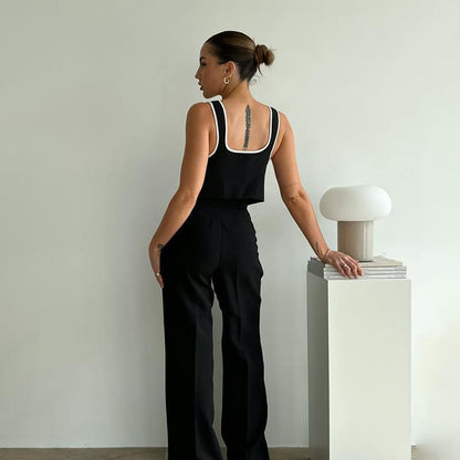 Pure Black Elegant Shoulder Strap Vest Design Beautiful Back