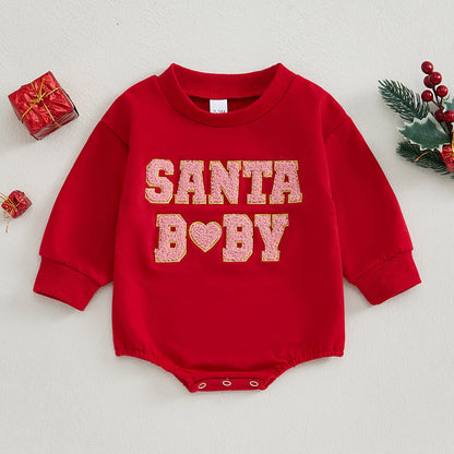 Christmas Clothes For Girls Boys Casual Sweatshirt Romper Cute Letter Long Sleeve Jumpsuit Newborn Bodysuits