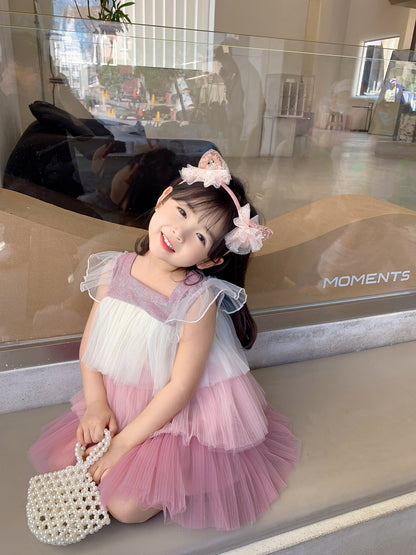 Western-style Little Children's Princess Gradient Fluffy Mesh Vest Skirt