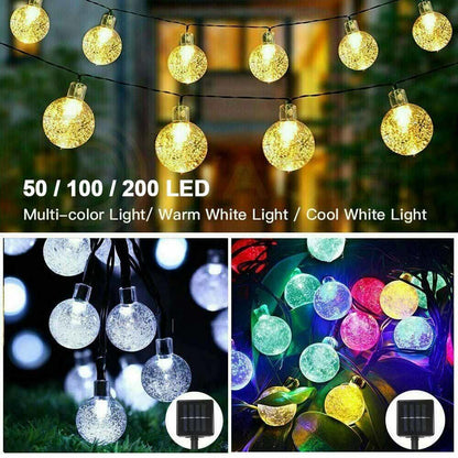 LED Solar Globe String Fairy Lights Outdoor Garden Festive Party Decor Waterproof