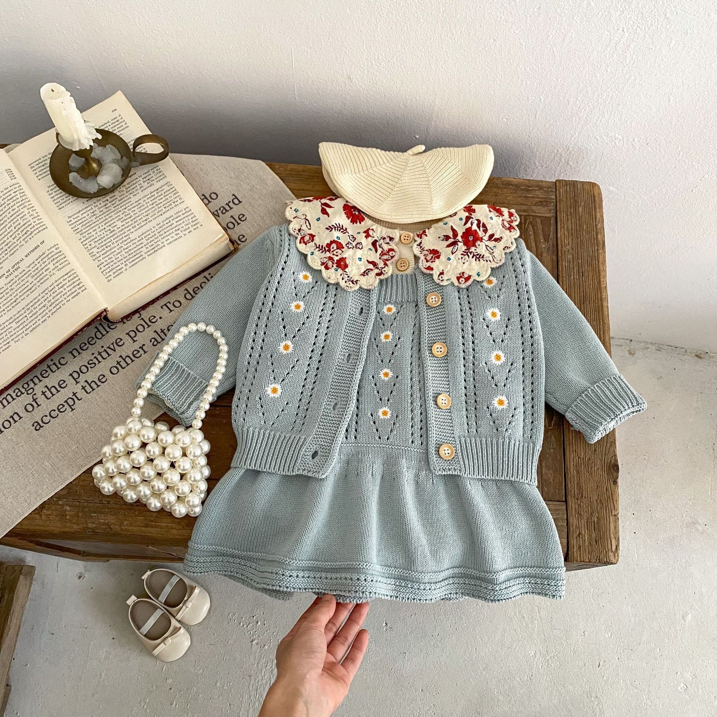 Baby Embroidered Hollow Knitted Coat Knitted Halter Skirt