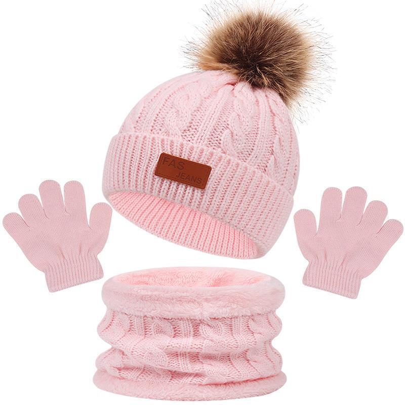 Children's Autumn And Winter New Hat Scarf Gloves Three-piece Hat Suit