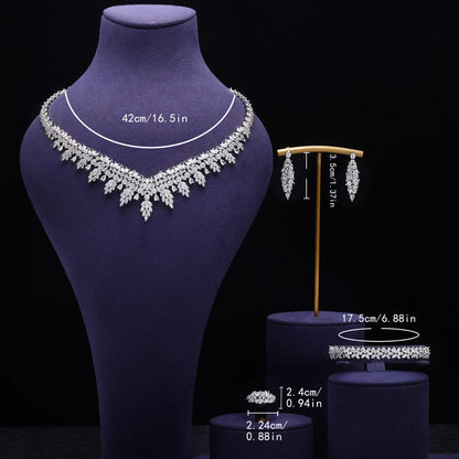 Nigeria 4 Piece Bridal Zircon Jewelry Set for Ladies Party, Luxury Dubai Nigeria Platinum Plated Zircon Crystal Wedding Jewelry