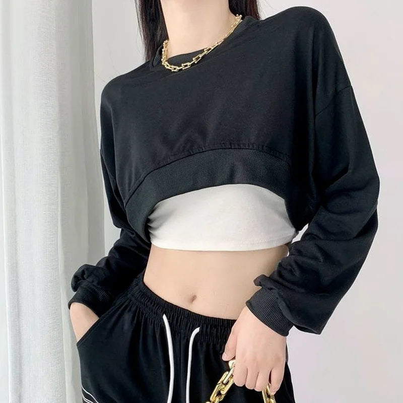 Sweatshirt Women New Full Sleeve Cropped All Match Solid Simple Spring Loose College Tender Street Wear Cozy Feminino Ulzzang