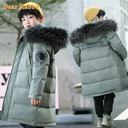 NEW Children warm Thicken clothing Boy clothes Winter Down Jackets 5-16 years Hooded Parka faux fur Coat Kids Teen Snow snowsuit