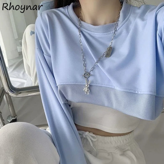 Sweatshirt Women New Full Sleeve Cropped All Match Solid Simple Spring Loose College Tender Street Wear Cozy Feminino Ulzzang