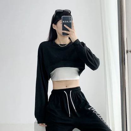 Sweatshirt Women New Full Sleeve Cropped All Match Solid Simple Spring Loose College Tender Street Wear Cozy Feminino Ulzzang