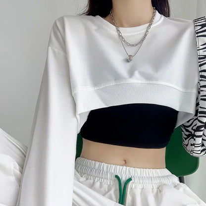 Sweatshirt Women New Full Sleeve Cropped All Match Solid Simple Spring Loose College Tender Street Wear Cozy Feminino Ulzzang