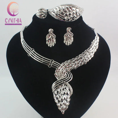 New Arrival African Costume Jewelry Sets Gold color Crystal Wedding Women Bridal Accessories Nigerian Necklace Set