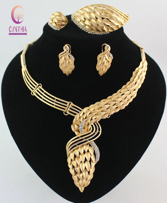 New Arrival African Costume Jewelry Sets Gold color Crystal Wedding Women Bridal Accessories Nigerian Necklace Set