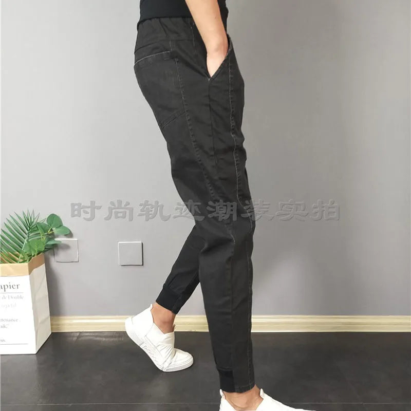 Summer 2021 solid color slim-fit men's jeans youth fashion pants feet all-match denim jeans trendy teenagers pencil trousers