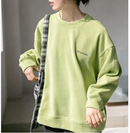 Streetwear Women Clothes Letter Harajuku Tender Green Hoodie Female Spring  Autumn Loose Cotton Long Sleeve O Neck Sweatshirt