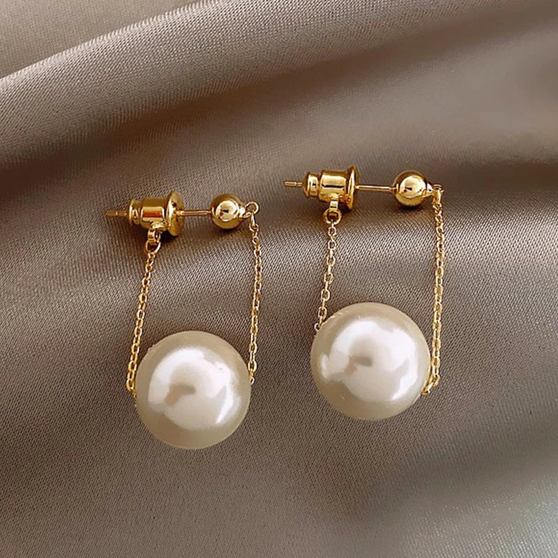 Elegant Temperamental Pearl Gold Color Drop Earring For Women Engagement Wedding Daily Wearing Earrings Korean Fashion Jewelry