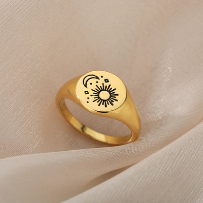 Sun and Moon Rings For Women Stainless Steel Ring Punk Crescent Finger Couple Ring Wedding Ring Fashion Jewelry Best Friends