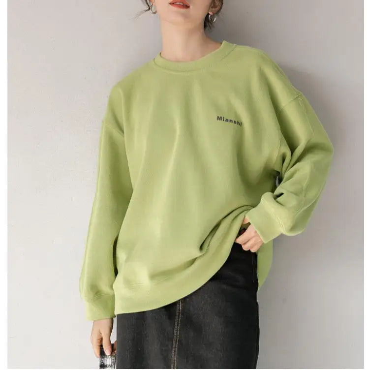 Streetwear Women Clothes Letter Harajuku Tender Green Hoodie Female Spring  Autumn Loose Cotton Long Sleeve O Neck Sweatshirt