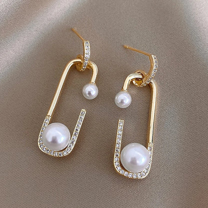 Elegant Temperamental Pearl Gold Color Drop Earring For Women Engagement Wedding Daily Wearing Earrings Korean Fashion Jewelry