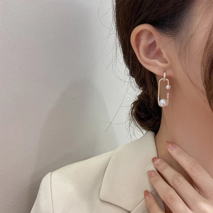 Elegant Temperamental Pearl Gold Color Drop Earring For Women Engagement Wedding Daily Wearing Earrings Korean Fashion Jewelry