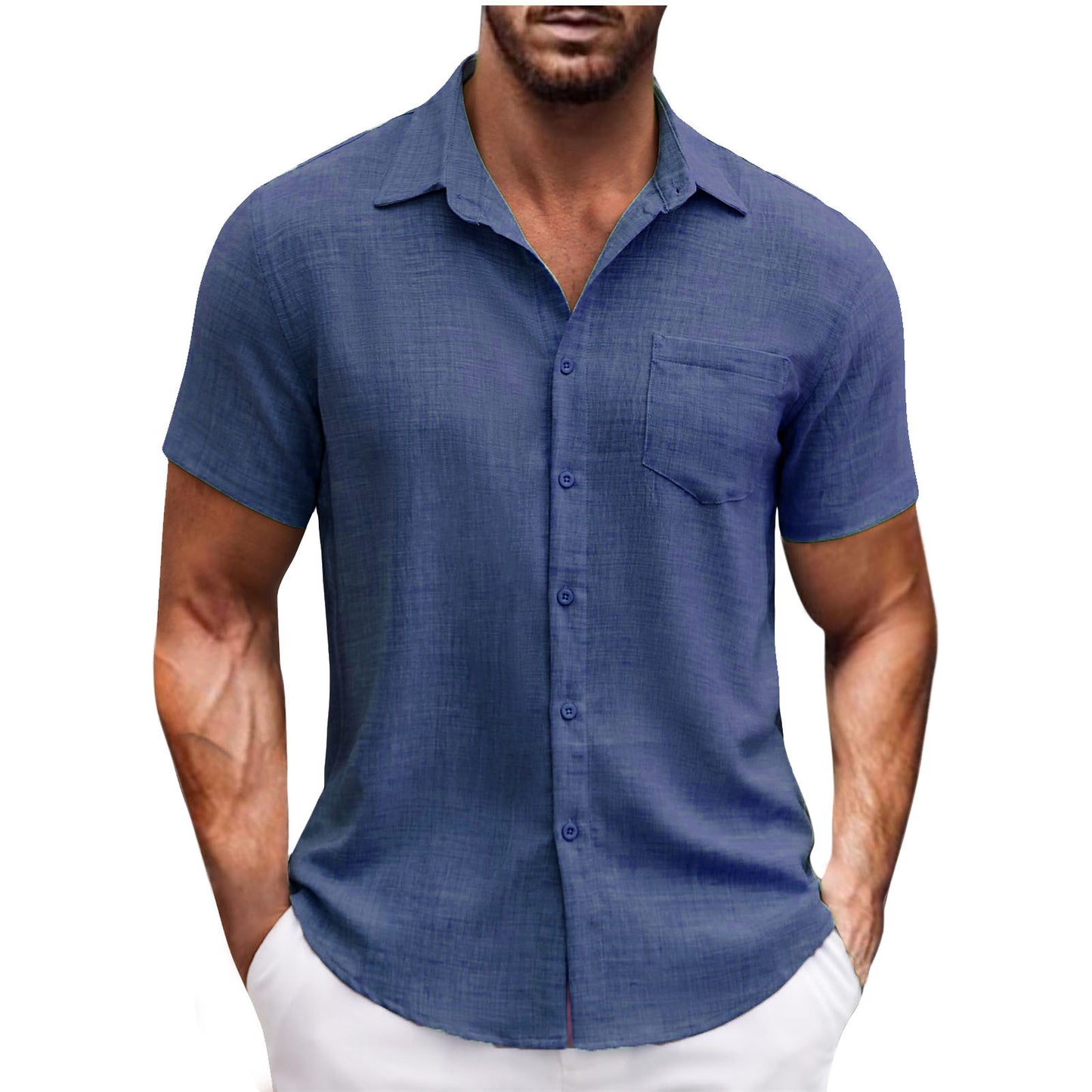 Men's Lapel Pocket Short Sleeve Casual Shirt