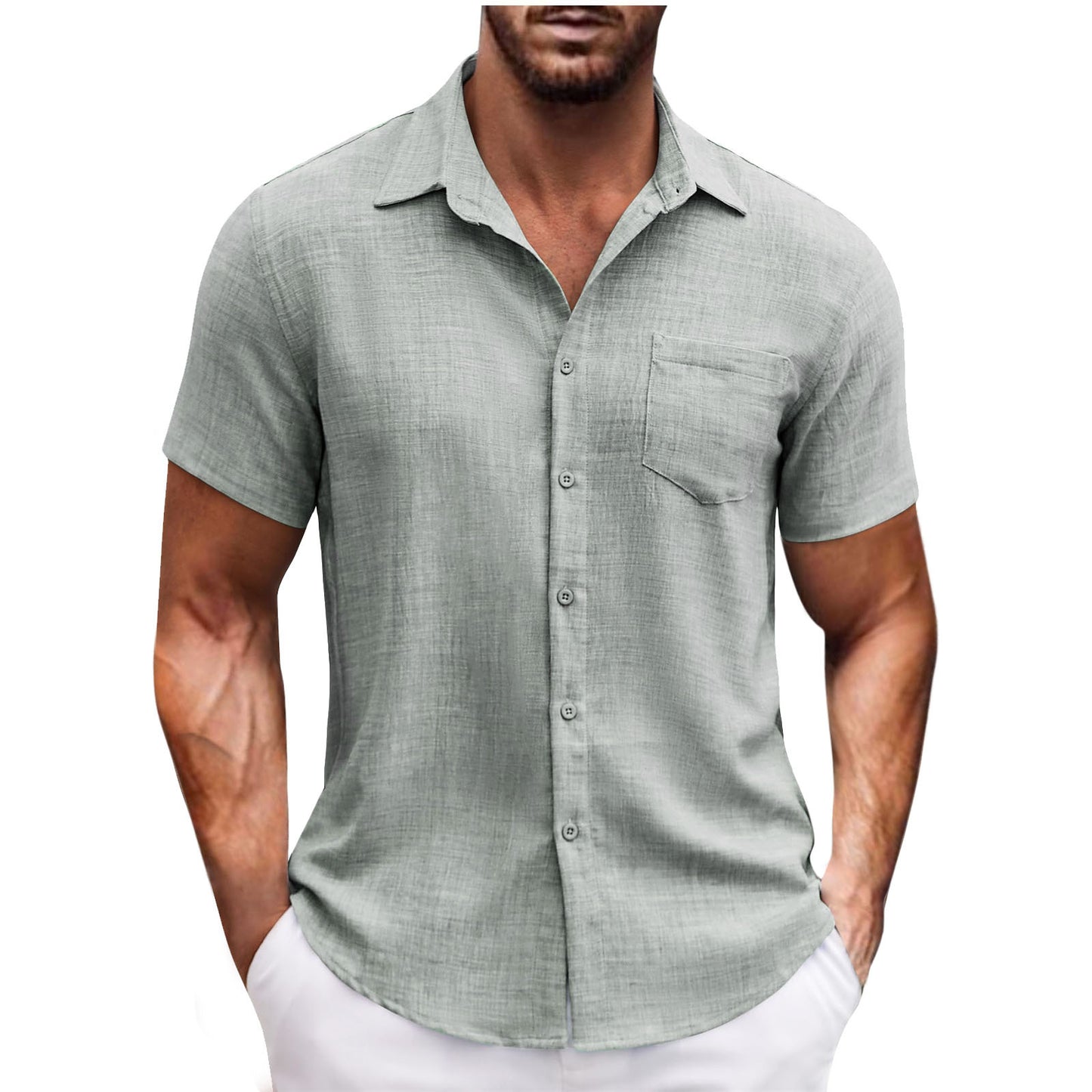 Men's Lapel Pocket Short Sleeve Casual Shirt