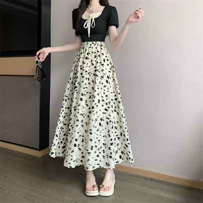 French Floral Summer A- Line Chiffon Dress