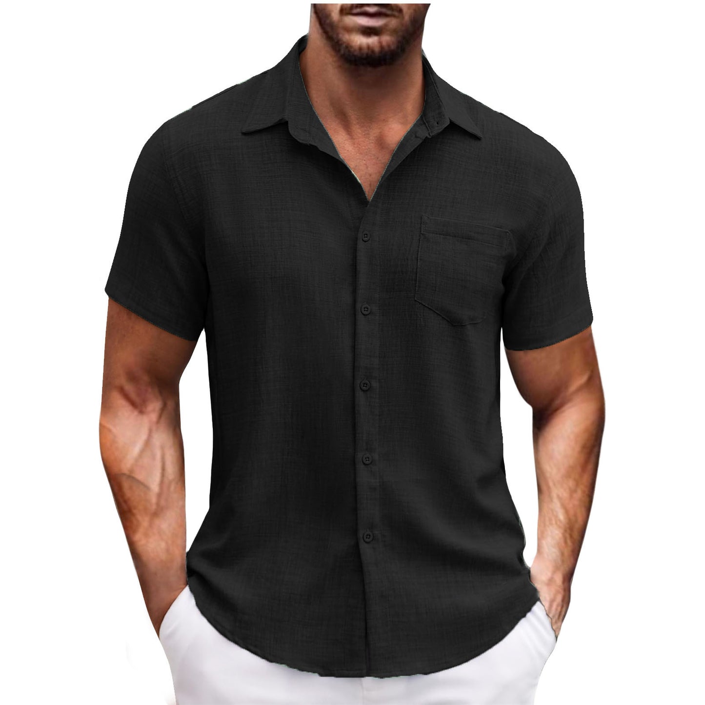 Men's Lapel Pocket Short Sleeve Casual Shirt