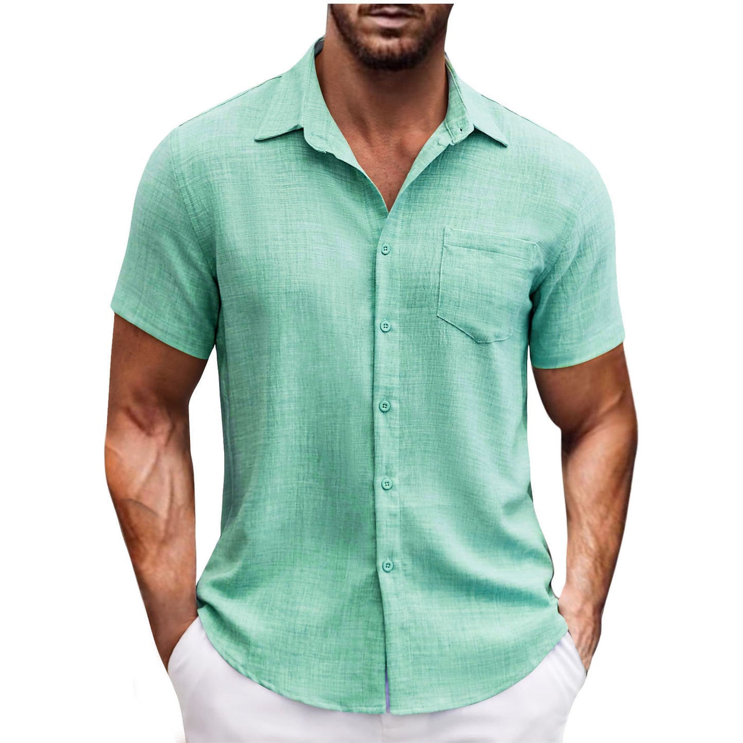 Men's Lapel Pocket Short Sleeve Casual Shirt