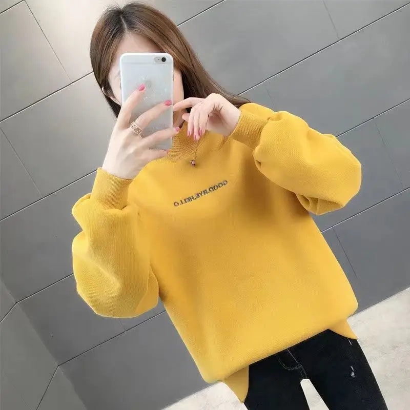 2023 Spring Autumn Sweatshirt Women Fleece Thickened Pullovers Sweatshirt Long Sleeve New Fashion Loose Kpop Clothes